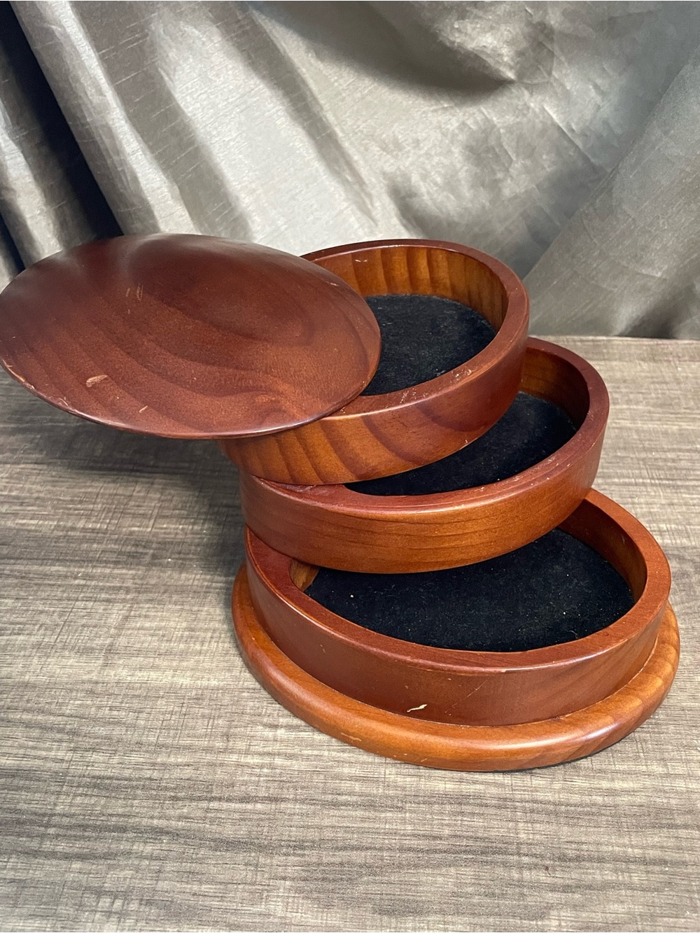 Vintage Boho 4-Tier Rotating Maple Artisan Trinket Box